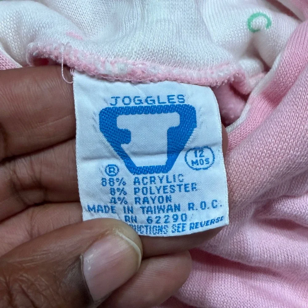 Vintage Joggles Baby Girl‎ Alphabet Blocks Hoodie Pink White 12 Months 80s 90s